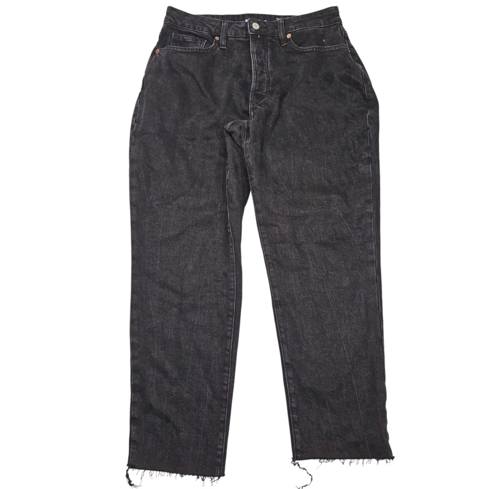 Old Navy Curvy O.G. Straight Jeans Washed Black Button Fly Raw Hem Sz 12